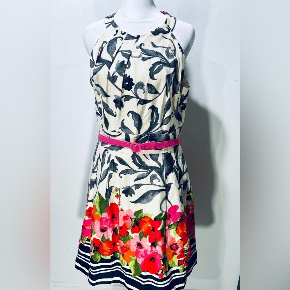 Eliza J Dress floral contrast trim colorful summer casual festive women’s 8